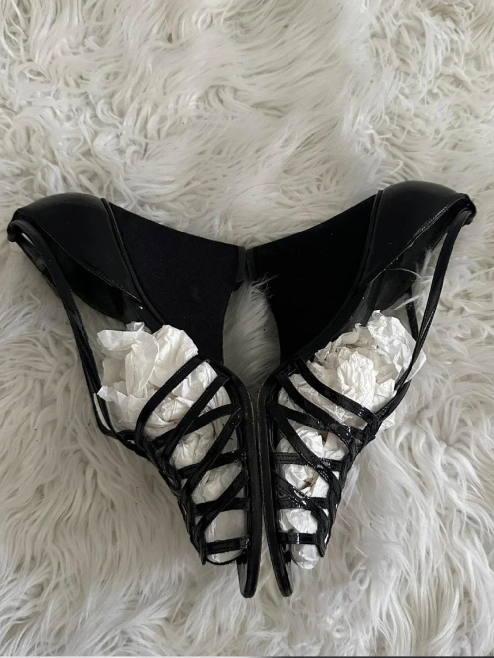 Stuart Weitzman Black Patent Strappy Wedge Sandals - Picture 6 of 7